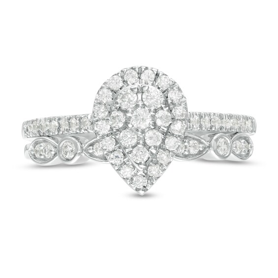 1/ CT. T.w. Composite Pear-Shaped Diamond Art Deco Bridal Set in 10K Gold