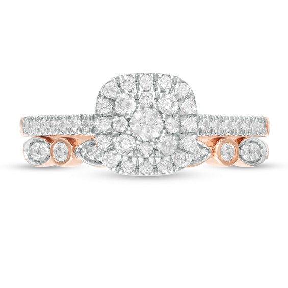 1/2 CT. T.w. Composite Cushion-Shaped Diamond Art Deco Bridal Set in 10K Rose Gold