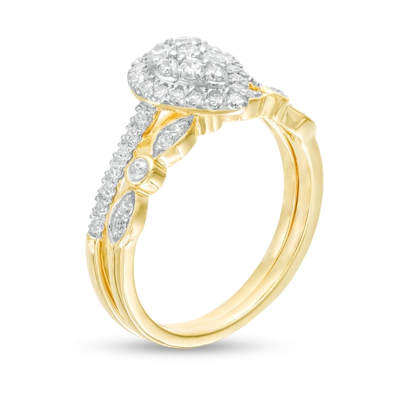 1/2 CT. T.w. Composite Pear-Shaped Diamond Art Deco Bridal Set in 10K Gold