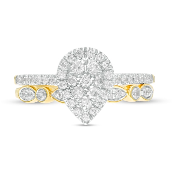 1/2 CT. T.w. Composite Pear-Shaped Diamond Art Deco Bridal Set in 10K Gold