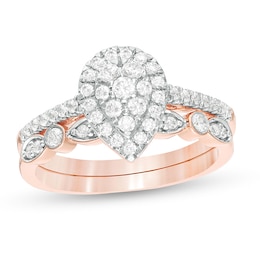 1/2 CT. T.W. Pear-Shaped Multi-Diamond Art Deco Bridal Set in 10K Rose Gold