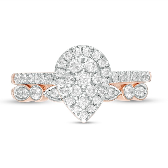 1/2 CT. T.w. Pear-Shaped Multi-Diamond Art Deco Bridal Set in 10K Rose Gold