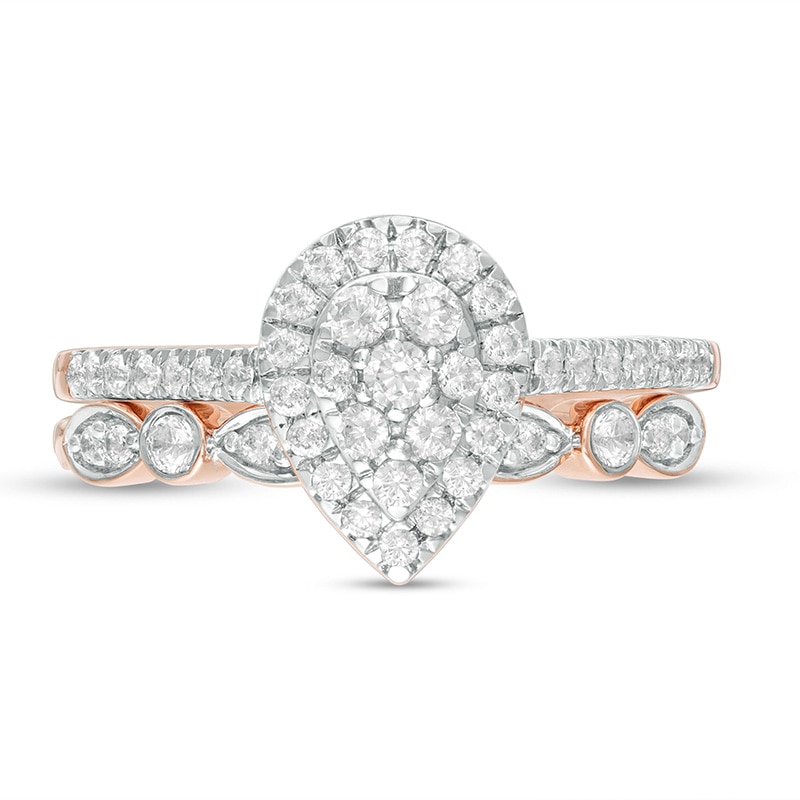 Main Image 4 of 1/2 CT. T.W. Pear-Shaped Multi-Diamond Art Deco Bridal Set in 10K Rose Gold