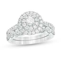 1 CT. T.W. Diamond Double Frame Art Deco Bridal Set in 10K White Gold