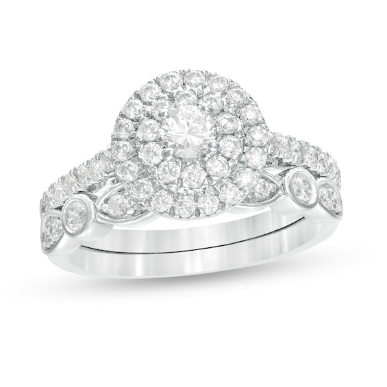 1 CT. T.w. Diamond Double Frame Art Deco Bridal Set in 10K White Gold