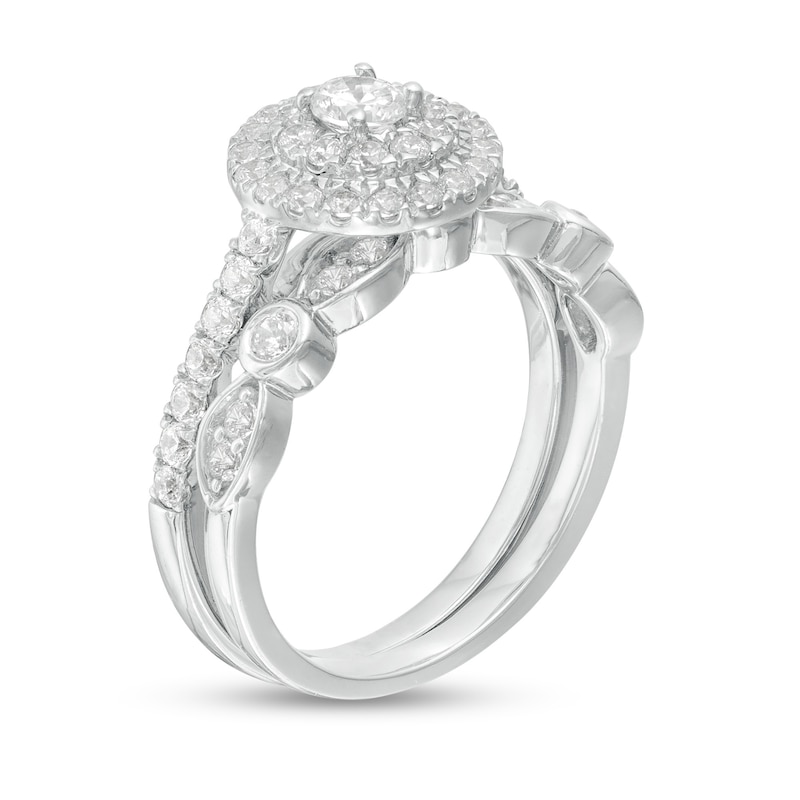 Main Image 3 of 1 CT. T.W. Diamond Double Frame Art Deco Bridal Set in 10K White Gold