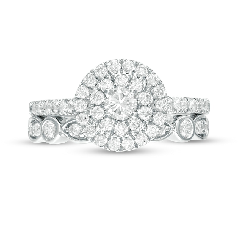 Main Image 4 of 1 CT. T.W. Diamond Double Frame Art Deco Bridal Set in 10K White Gold