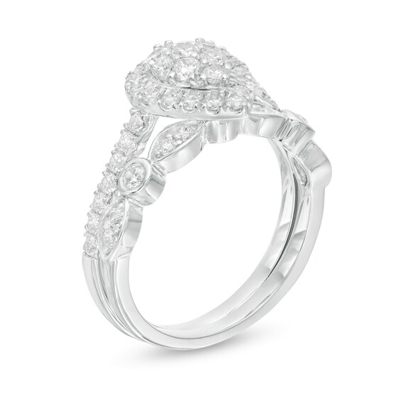 1 CT. T.w. Composite Pear-Shaped Diamond Art Deco Bridal Set in 10K White Gold