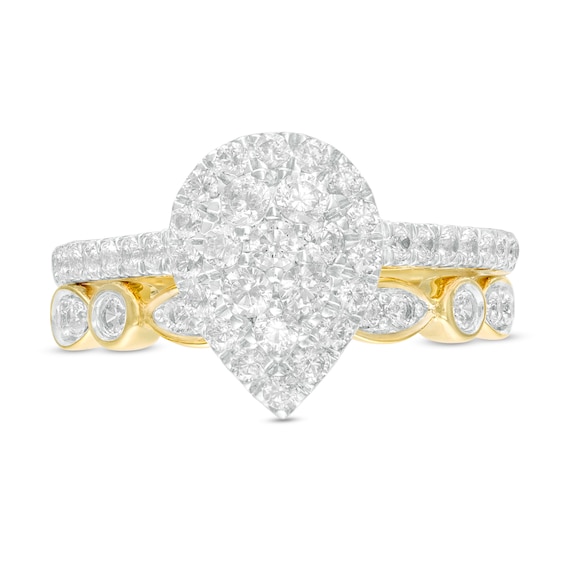 1 CT. T.w. Composite Pear-Shaped Diamond Art Deco Bridal Set in 10K Gold