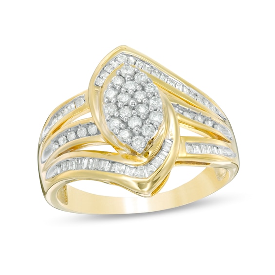 1/2 CT. T.w. Marquise Composite Diamond Split Shank Ring in 10K Gold