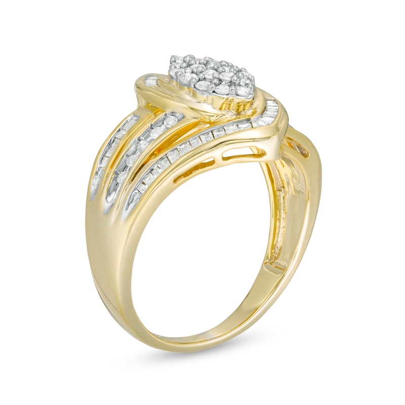 Main Image 3 of 1/2 CT. T.W. Marquise Composite Diamond Split Shank Ring in 10K Gold
