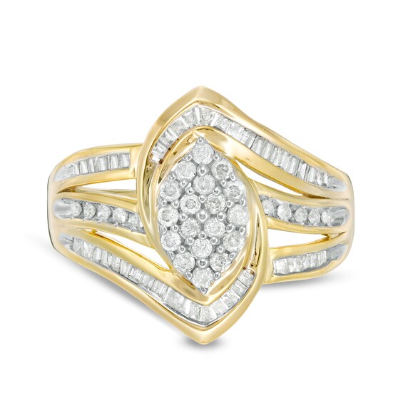 1/2 CT. T.w. Marquise Composite Diamond Split Shank Ring in 10K Gold