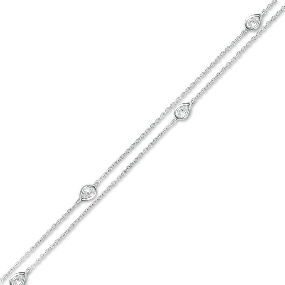 1/4 CT. T.w. Pear-Shaped Diamond Station Double Strand Bracelet in 10K White Gold - 7.25"