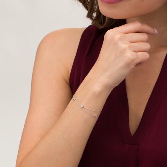 1/4 CT. T.w. Pear-Shaped Diamond Station Double Strand Bracelet in 10K White Gold - 7.25"