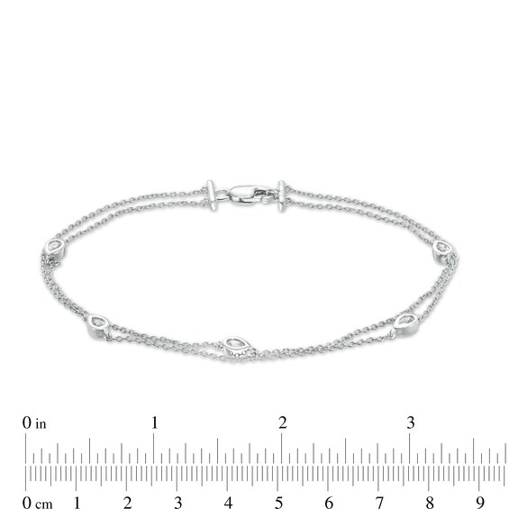1/4 CT. T.w. Pear-Shaped Diamond Station Double Strand Bracelet in 10K White Gold - 7.25"