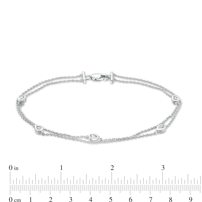 1/4 CT. T.W. Pear-Shaped Diamond Station Double Strand Bracelet in 10K White Gold - 7.25"