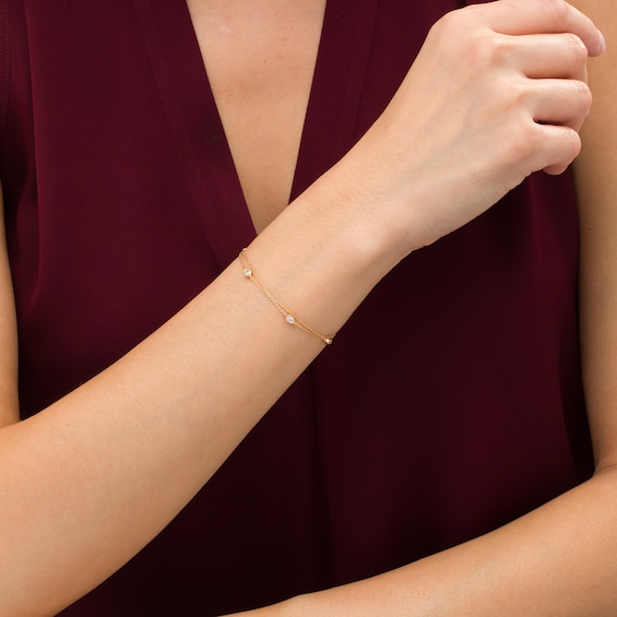 1/4 CT. T.w. Pear-Shaped Diamond Station Double Strand Bracelet in 10K Gold - 7.25"