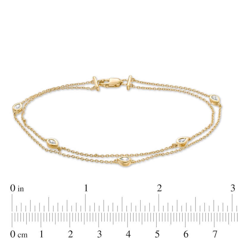 Main Image 4 of 1/4 CT. T.W. Pear-Shaped Diamond Station Double Strand Bracelet in 10K Gold - 7.25"