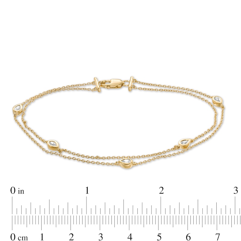 1/4 CT. T.W. Pear-Shaped Diamond Station Double Strand Bracelet in 10K Gold - 7.25"