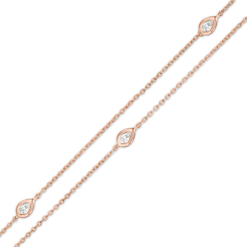 1/4 CT. T.W. Pear-Shaped Diamond Station Double Strand Bracelet in 10K Rose Gold - 7.25"