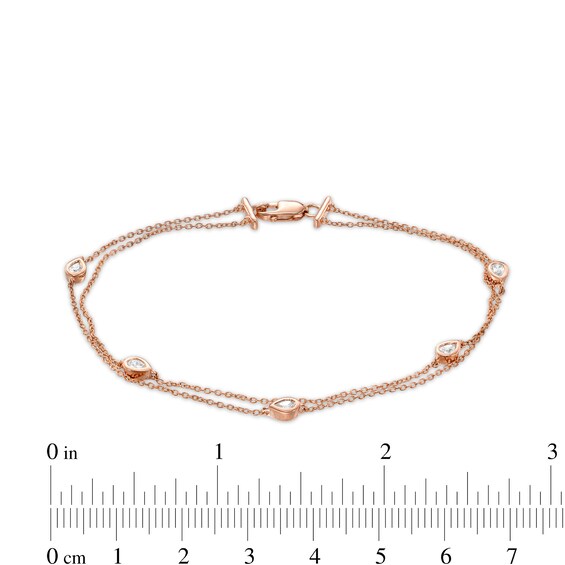 1/4 CT. T.w. Pear-Shaped Diamond Station Double Strand Bracelet in 10K Rose Gold - 7.25"