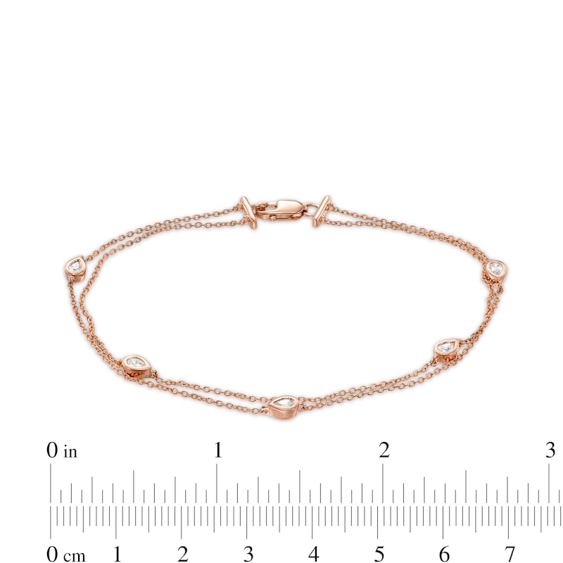 1/4 CT. T.W. Pear-Shaped Diamond Station Double Strand Bracelet in 10K Rose Gold - 7.25"