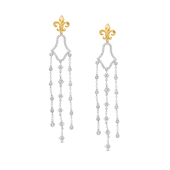 1 CT. T.W. Diamond Fleur-De-Lis with Geometric Chandelier Drop Earrings in 10K Two-Tone Gold 1 CT. T.W. Diamond Fleur-De-Lis with Geometric Chandelier Drop Earrings in 10K Two-Tone Gold