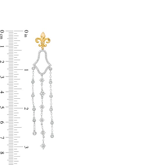 1 CT. T.W. Diamond Fleur-De-Lis with Geometric Chandelier Drop Earrings in 10K Two-Tone Gold 1 CT. T.W. Diamond Fleur-De-Lis with Geometric Chandelier Drop Earrings in 10K Two-Tone Gold