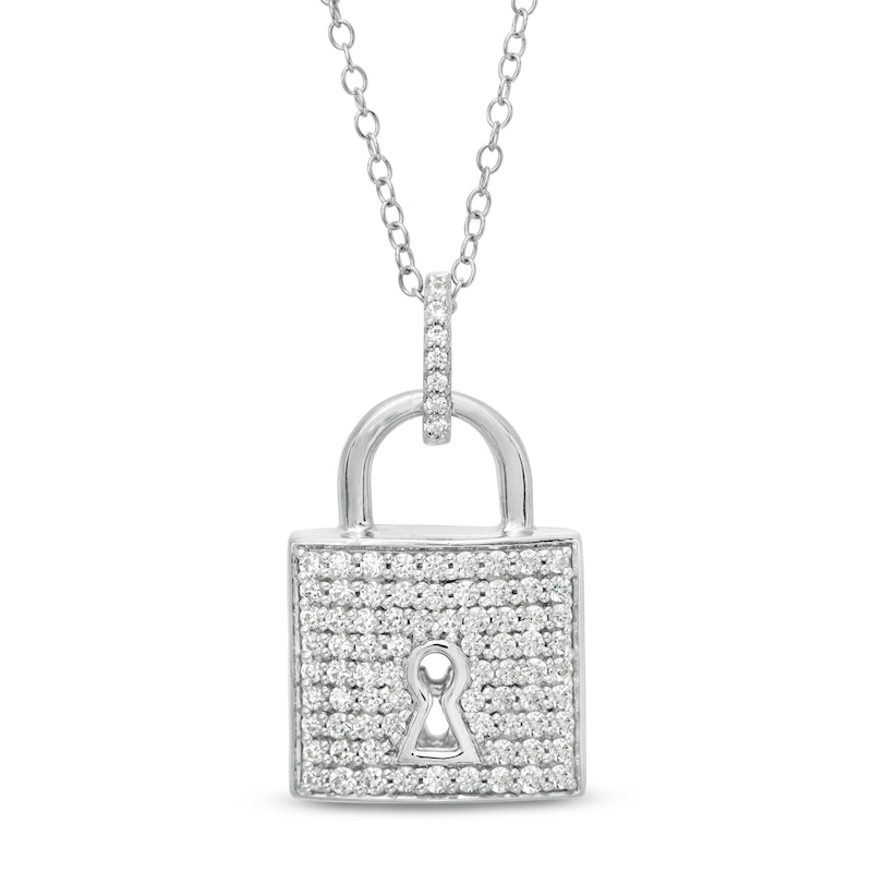 Main Image 1 of 3/4 CT. T.W. Diamond Lock Pendant in 10K White Gold