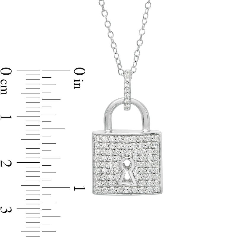 Main Image 3 of 3/4 CT. T.W. Diamond Lock Pendant in 10K White Gold