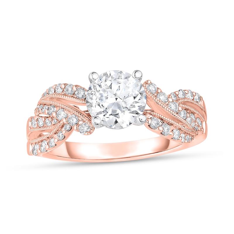 Main Image 1 of 1-1/10 CT. T.W. Diamond Crossover Vintage-Style Engagement Ring in 14K Two-Tone Gold