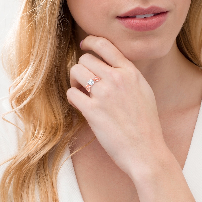 Main Image 2 of 1-1/10 CT. T.W. Diamond Crossover Vintage-Style Engagement Ring in 14K Two-Tone Gold