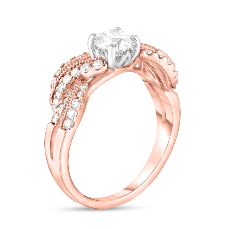 Main Image 3 of 1-1/10 CT. T.W. Diamond Crossover Vintage-Style Engagement Ring in 14K Two-Tone Gold