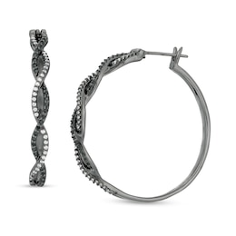 1/2 CT. T.W. Enhanced Black and White Diamond Twist Hoop Earrings in Sterling Silver with Black Rhodium