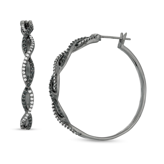 1/2 CT. T.w. Enhanced Black and White Diamond Twist Hoop Earrings in Sterling Silver with Black Rhodium