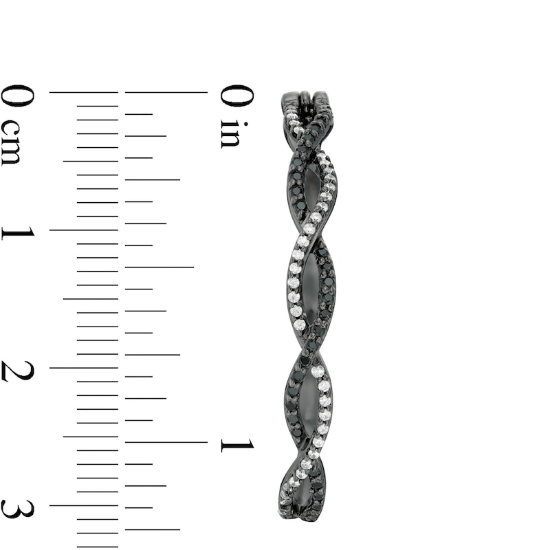 Main Image 3 of 1/2 CT. T.W. Enhanced Black and White Diamond Twist Hoop Earrings in Sterling Silver with Black Rhodium