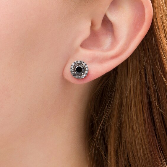 2-5/8 CT. T.W. Enhanced Black and White Diamond Frame Stud Earrings in 10K White Gold with Black Rhodium 2-5/8 CT. T.W. Enhanced Black and White Diamond Frame Stud Earrings in 10K White Gold with Black Rhodium