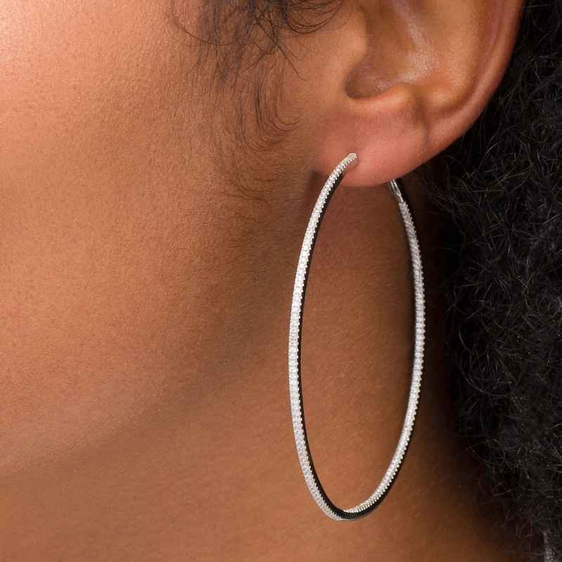 Main Image 2 of 1-1/2 CT. T.W. Diamond Inside-Out 66.0mm Hoop Earrings in 10K White Gold