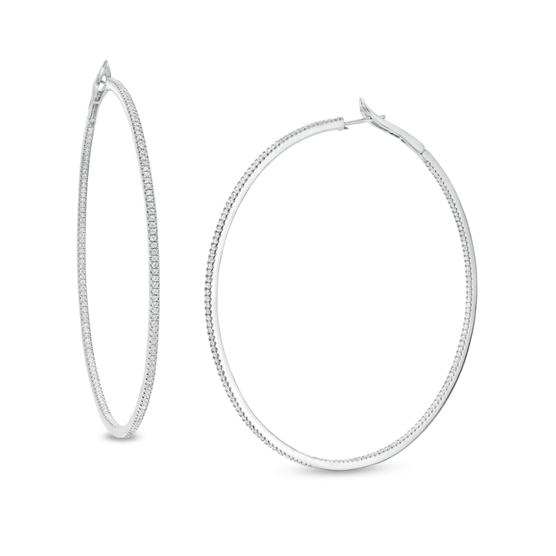 Main Image 1 of 2 CT. T.W. Diamond Inside-Out 74.5mm Hoop Earrings in 10K White Gold