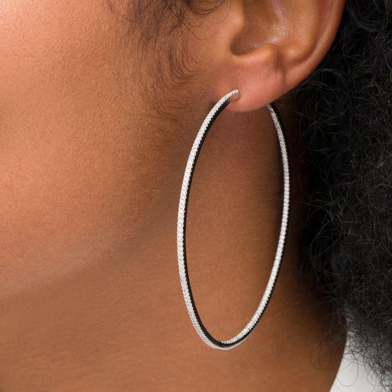 Main Image 2 of 2 CT. T.W. Diamond Inside-Out 74.5mm Hoop Earrings in 10K White Gold
