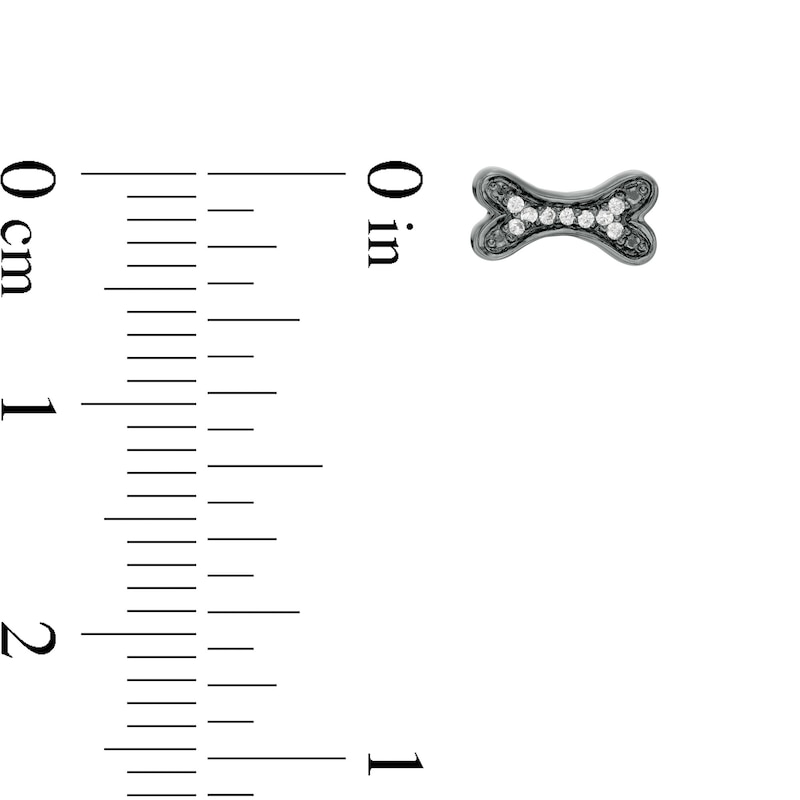 Main Image 4 of 1/20 CT. T.W. Enhanced Black and White Diamond Bone and Paw Mismatch Stud Earrings in Sterling Silver with Black Rhodium