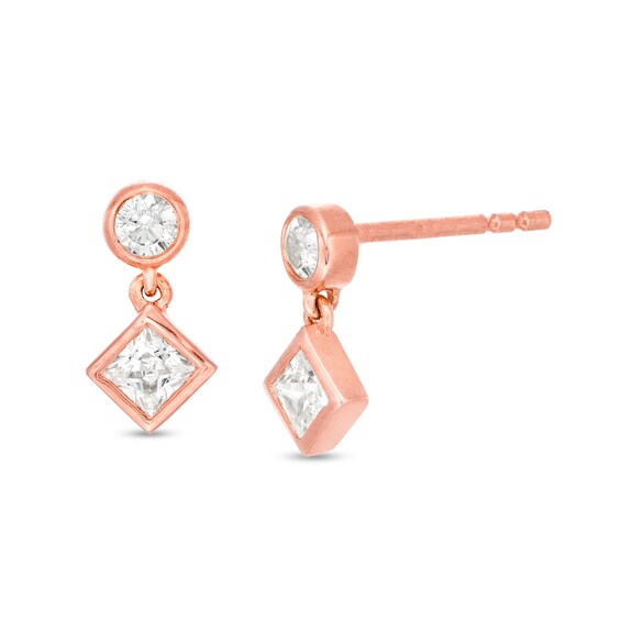 1/3 CT. T.W. PrincessCut Diamond Tilted BezelSet Drop Earrings in 10K
