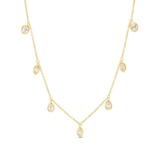 1/2 CT. T.w. Multi-Shaped Diamond Bezel-Set Station Necklace in 10K Gold