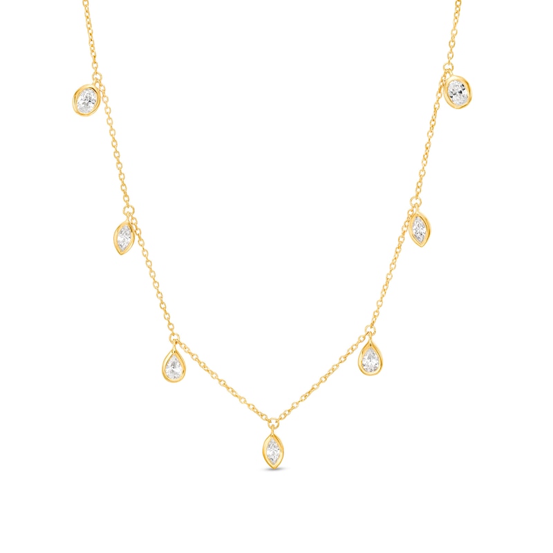 1/2 CT. T.W. Multi-Shaped Diamond Bezel-Set Station Necklace in 10K Gold