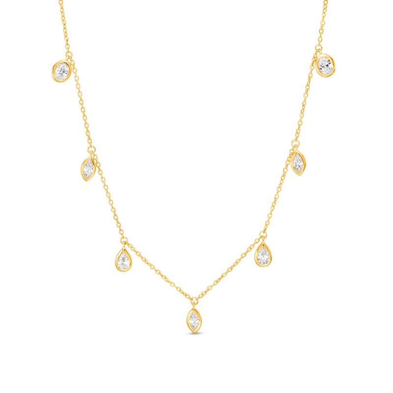 Main Image 1 of 1/2 CT. T.W. Multi-Shaped Diamond Bezel-Set Station Necklace in 10K Gold