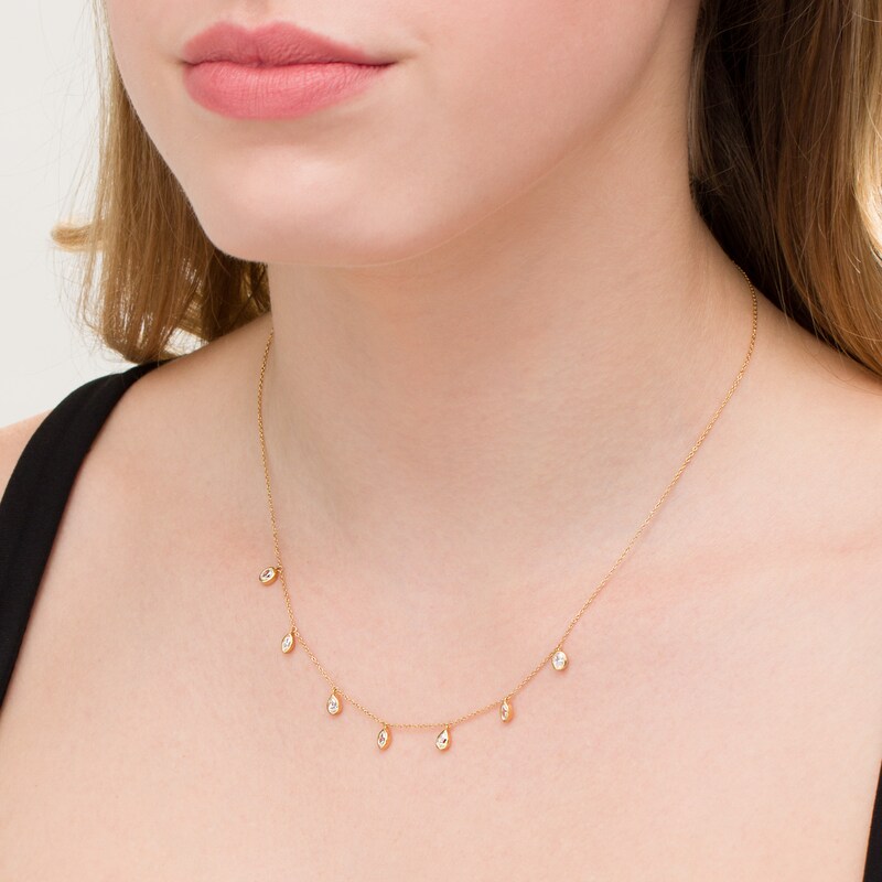 Main Image 2 of 1/2 CT. T.W. Multi-Shaped Diamond Bezel-Set Station Necklace in 10K Gold