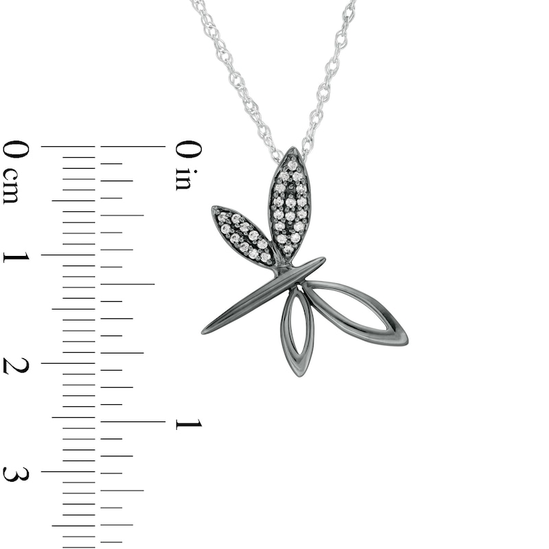 1/10 CT. T.W. Diamond Tilted Dragonfly Pendant in Sterling Silver and Black Rhodium