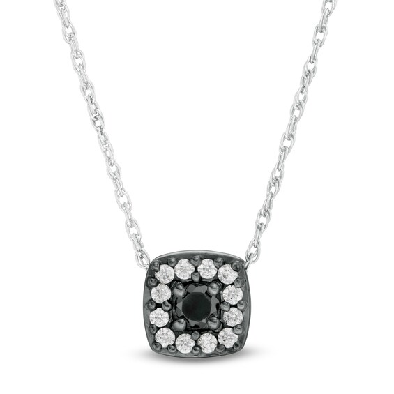 1/4 CT. T.W. Enhanced Black and White Diamond Cushion Frame Pendant in 10K White Gold and Black Rhodium 1/4 CT. T.W. Enhanced Black and White Diamond Cushion Frame Pendant in 10K White Gold and Black Rhodium