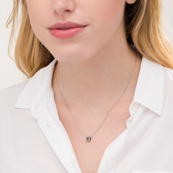 1/4 CT. T.W. Enhanced Black and White Diamond Cushion Frame Pendant in 10K White Gold and Black Rhodium 1/4 CT. T.W. Enhanced Black and White Diamond Cushion Frame Pendant in 10K White Gold and Black Rhodium