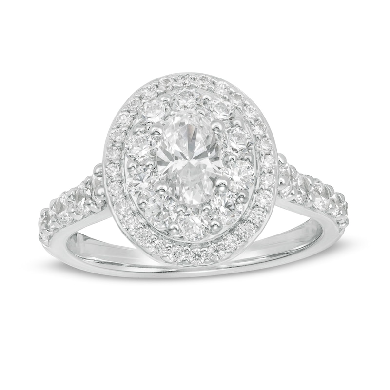 Main Image 1 of Love’s Destiny by Zales 1-3/4 CT. T.W. Certified Oval Diamond Double Frame Engagement Ring in 14K Two-Tone Gold (I/SI2)